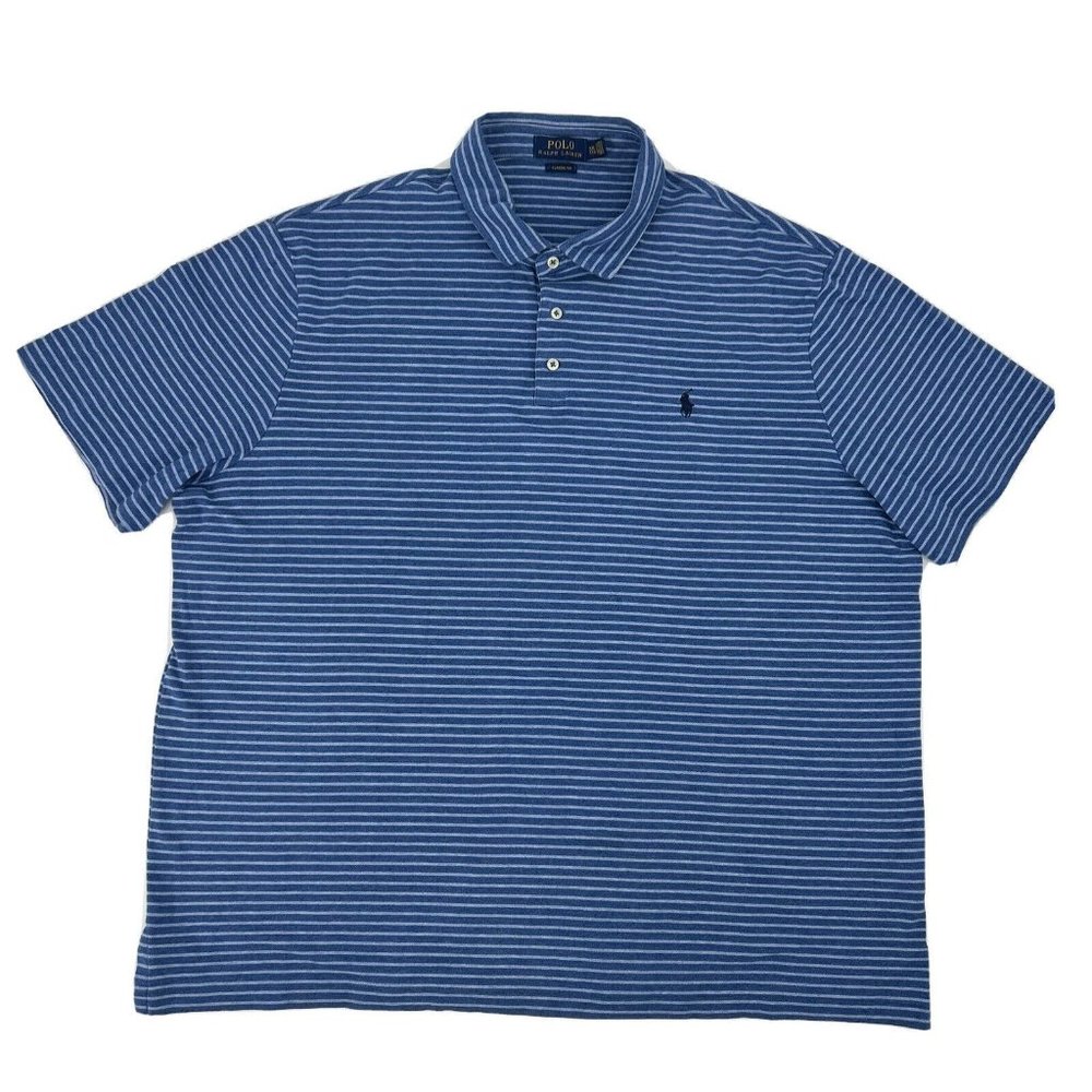 Polo Ralph Lauren Shirt Mens XXL Blue Stripes Classic Fit Polo Golf Preppy‎